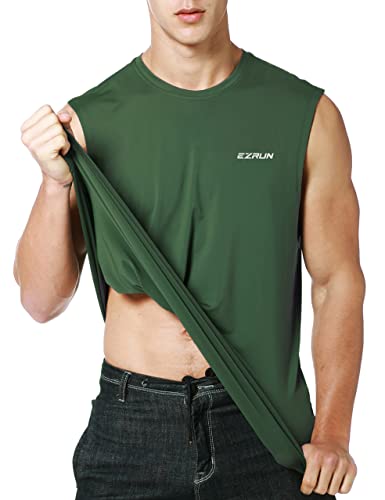 Ezrun Men's Sleeveless Shirt Quick Dry Workout Swim Shirt Gym Muscle Athletic Beach Tank Top(Green,S) #TOP2