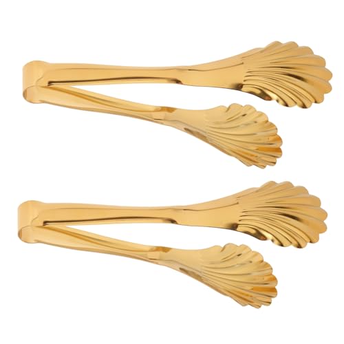 GRIRIW 2Pcs Stainless Steel Serving Tongs Shell Design Buffet Tongs for Catering and Appetizers Food Serving Utensils for Salads and Desserts Finish
