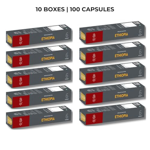 Image of Fresh Brew Co. Ethiopia Coffee | Intensity 6 | Nespresso Compatible Aluminium Capsules | Medium Roast | 100% Arabica | Aluminium Pods (10 Capsules Per Pack) (Pack of 10)