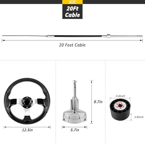 QYMOPAY 20ft Cable Outboard Steering Kit 3/4\" Standard Tapered Shaft, Boat Steering System for Yachts, Fishing Boats and Other Watercraft - Thumbnail 2