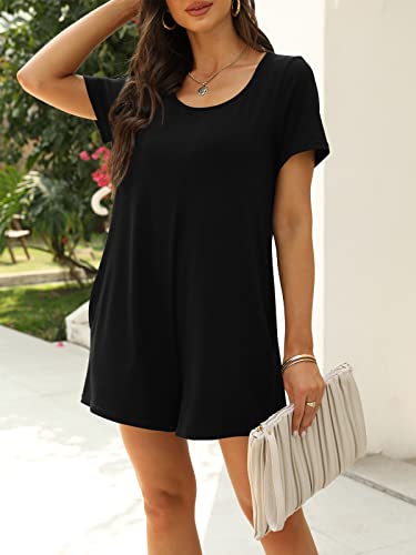 Btaiuo Womens Summer Fashion Crewneck Short Sleeve Shorts Romper Loose Casual Jumpsuit With Pockets Small Black #TOP2