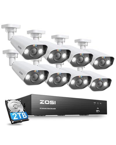Image of ZOSI 4K Ultra HD PoE Security Camera System Outdoor, Person Vehicle Detection, 2 Way Audio, Night Vision, 8 x IP66 Weatherproof Surveillance Cameras, 8CH 8MP NVR with 2TB Hard Drive for 24 /7 Recording