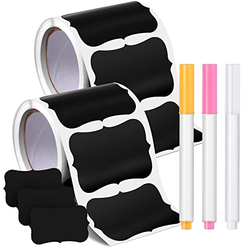 240 Pieces Chalkboard Stickers Labels Waterproof Chalkboard Labels with 3 Pieces Erasable Chalk Pen Blackboard Labels for Organizing Chalkboard Labels for Jars Storage Labels for Plastic Containers