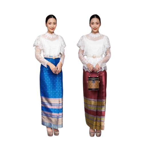 Traditional Thai Style Wrap Skirt for Women|Free Size Adjustable Long Lengths Available|Random Beautiful Colors1Pcs