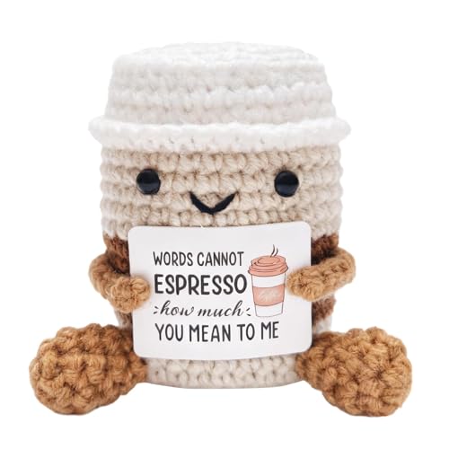 Image of Crochet Toys, Handmade Coffee Cup Crochet Doll, Cute Soft Toy for Office Desk Decor, Baby Nursery, or Emotional Gifts, Unique Crochet Gifts for Adults and Kids