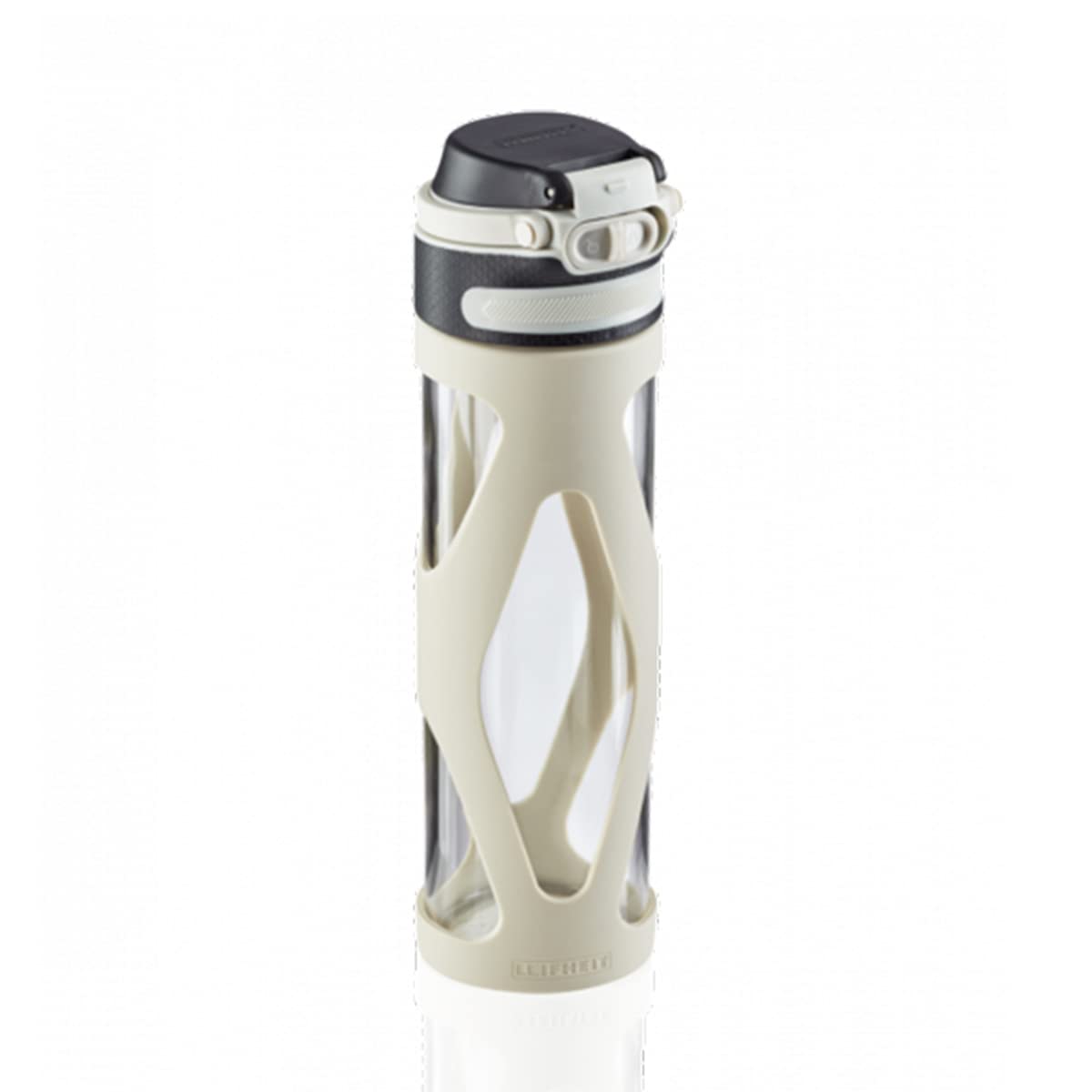 Leifheit Botella de cristal Flip de 600 ml, botella reutilizable 100% hermética, se abre con una mano, botella deportiva sin BPA, con filtro, plateado