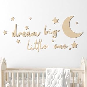 15 Pcs Moon and Stars Nursery Decor Dream Big Little One Wall Decor Boho Neutral Babyroom Wall Art Nursery Sign for Boys Girls Bedroom Home Farmhouse Living Playroom(Wood Color)