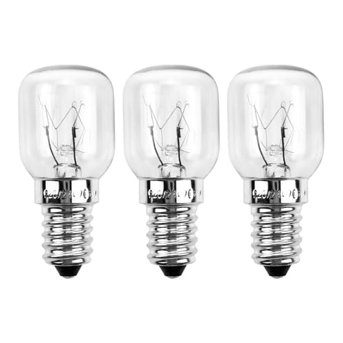 EVOGES 25W Oven Light Bulb E14 SES Small Edison Screw 300C Heat-Resistant Incandescent Warm White Ideal for Ovens Cooker Hoods & Microwave Ovens Pack of 3