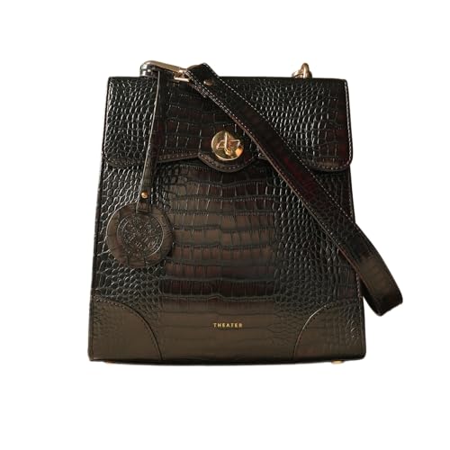 Image of Theater Peggy Satchel Bag for Women | Vintage Structured Crossbody Handbag | Faux Leather Panel with Turn Lock Closure | Classic Medium Shoulder Purse