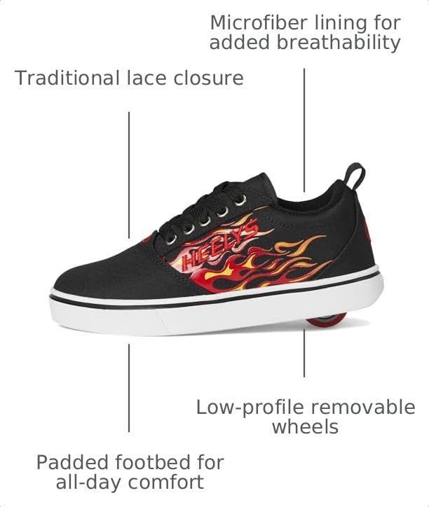 Image of HEELYS Pro 20 Prints Skate Shoe (Little Kid /Big Kid /Adult) Black /Red Flames 6 Big Kid, 6 Men's, 7 Women's M