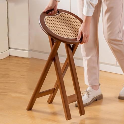 Taburete de bar alto plegable de madera de 60 cm, para interiores y exteriores, para cocina, ahorro de espacio, taburete de mimbre portátil de 24 pulgadas de alto