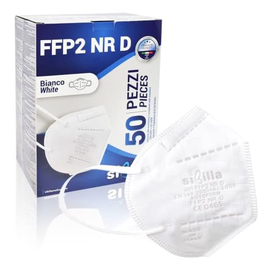 SIBILLA 50 Pezzi Mascherine FFP2 NR D Bianche Certificate CE0465 Ente Italiano, Mascherine FFP2 Made in Italy per Adulti a 5 Strati in Confezioni Singole