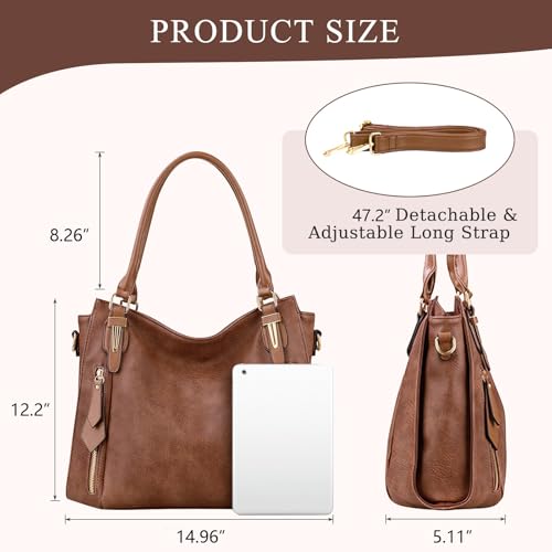 Handbags for Women Faux Leather Top Handle Shoulder Bags with Detachable Strap Medium Size3