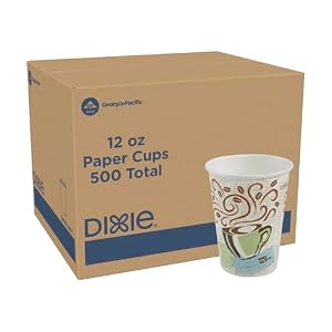 Vaso térmico de papel, de 12 onzas con un diseño de café, de Dixie PerfecTouch 5342CD (Viene con 20 fundas aislantes y 50 vasos por funda), 20