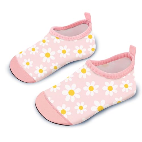WateLves Kinder Badeschuhe Wasserschuhe Schwimmschuhe für Mädchen Aquaschuhe Schnell Trocknend Strandschuhe rutschfeste Barfußschuhe für Beach Pool(Blume Rosa30)