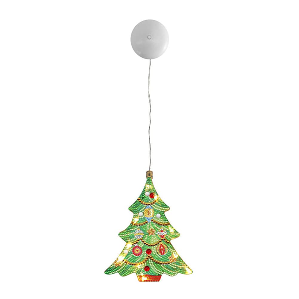 5D Diamond Painting Hanging Lamp Kits DIY Special Shaped Diamond Art LED Suction Cup Lights Christmas Ornament for Xmas Wall Home Decor (Christmas Tree)