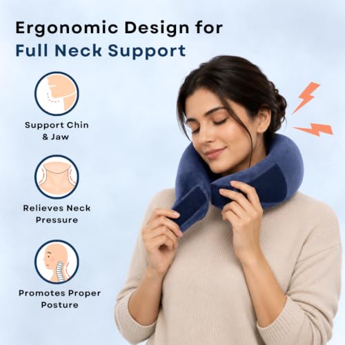 Image of Memory Foam 360 Travel Neck Pillow with Adjustable Velcro | 360 Neck & Head Support, Dual-Height Design, Adjustable Velcro, Velvet Fabric Cover, For Airplane, Car & Train