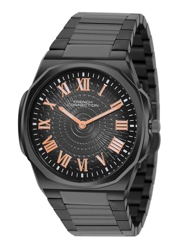 Image of French Connection Textured Black Round Dial with Black Stainless Steel Strap Watch for Mens - FCN0125BM