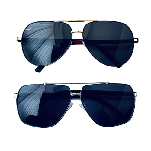 Polarized Sunglasses for Men & Women – 2-Pack UV400 Protection Aviator Shades, Lightweight Metal Frame Driving Glasses, Stylish Outdoor Eyewear