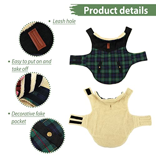 Preferhouse Winter Coat For Small And Medium Dogs, Puppy Plaid Jacket, Cotton Coat For Cold Weather, Windproof Warm Dog Garments, Pet Thickened Outfits Indoor Outdoor, Green Xs #TOP2