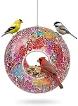 DUSVALLY Mosaic Fenêtre d'oiseaux en verre, 9 Inch Plongée à travers l'Oiseau, Décorative Circular Bird Feeder pour Cardinals, Chickadees & Finches, Jardin Jardin Patio Decor