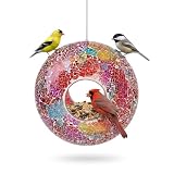 TZSSP 9 Inch Sunset Crackle Glass Fly-Through Hanging Bird Feeder