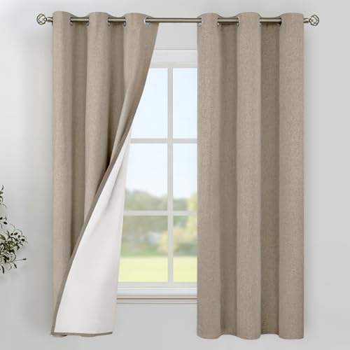 Image of YoungsTex Taupe Linen Blackout Curtains for Bedroom 63 Inch Length, Thermal Insulated Full Room Darkening Window Drapes Heat Blocking for Living Room, 2 Panels, 38 X 63 Inch