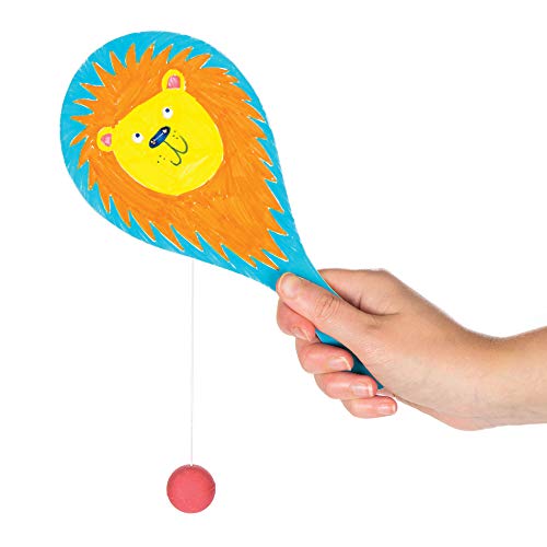 Baker Ross E891 Blanko-Paddleballschläger mit einem am Gummiband befestigten Ball für Kinder zum Gestalten und Spielen - (6 Stück), 22 cm, Weiß