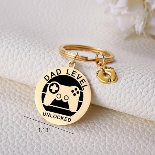 Image of MIXJOY New Expecting Dad First Time Father's Day, New Dad Announce Pregnancy, Dad Unlocked Key Chain with Footprint Charm