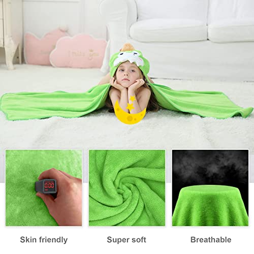 Image of MICHLEY Cartoon Hooded Baby Towel Unisex, Premium Soft Swimming Bathrobe Large Washcloths 31.5 inch x 53 inch for 0-9T (Green Dinosaur)