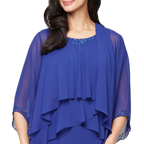 Image of S.L. Fashions Women's Chiffon Mother of the Bride Jacket Dress with Beaded 3 /4 Sleeves and Neckline (Plus Size)
