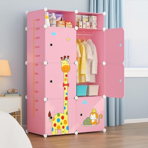 Image of Foldable Plastic Wardrobe for Clothes - Baby Cupboard for Clothes Storage, Wardrobe for Kids, Plastic Almirah, Collapsible Wardrobe for Kids Livingroom & Home (S4 Pink)