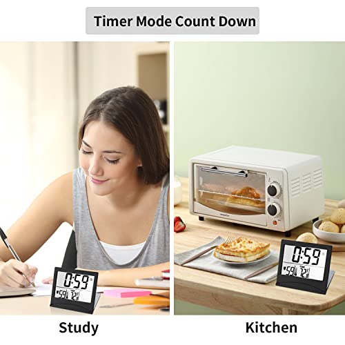 Image of KANBIT Small Digital Travel Alarm Clock Battery Operated, Portable Large Number Display Alarm Clock with Date & Temperature,12 /24 H Small Desk Clock-Black(No Light)