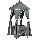 Outsunny Outdoor Towel Valet Caddy, Covered Poolside Towel Holder Rack, Shelf, Basket, Rolling PE Rattan Wicker Storage on Wheels, Gray