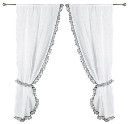 Linder 0169 /10/90162/501 Paire de Vitrages Bonne Femme Passe Tringle Bébé Torchon Blanc/Gris 75 x 160 cm