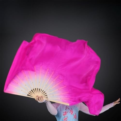 Éventail de danse carré en soie rouge rose pour droitier de 51 cm