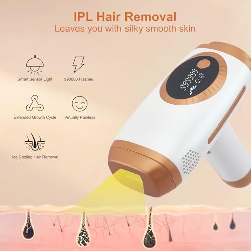 Yapasopu Haarentfernungsvorrichtung, Laser Haarentfernung, mit 3 fortschrittlichen Funktionen HR/SR/HR+, 5 Energieniveaus, leichte Impulse für Männer, Frauen, ideal für Gesicht, Körper