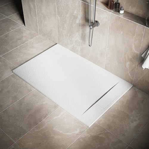 SIRHONA Receveur de Douche, Receveur de Douche Rectangulaire Antidérapant en Résine, Blanc, avec Bonde, 140x90 cm