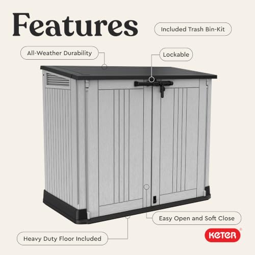 Image of Keter Store-It-Out Prime 4.3 x 3.7 ft. Outdoor Resin Storage Shed with Easy Lift Hinges, Perfect for Yard Tools, Pool Toys and Garden Accessories, Grey