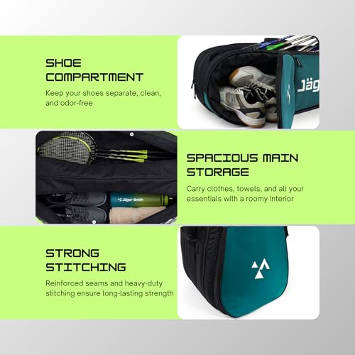 Image of Jager-Smith ORCA Indigo & Black Double Zipper Badminton Sports Bag with Shoe Compartment | Front Zip Pocket| Made in India