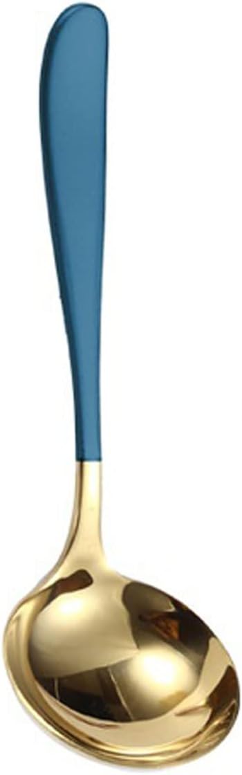 Serving Tablespoons Stainless Steel Spoons Long Handle Cooking Colander Gold Soup Spoon Strainer Scoop for Kitchen Dinner Tableware(Blue)