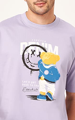 Image of ZU Mens 100% Cotton Printed Half Sleeves Oversized Drop Shoulder, Relaxed Fit T-Shirt