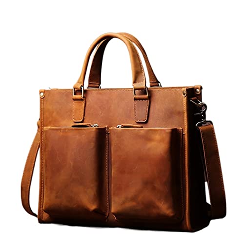 Handbag Briefcase Men Shoulder Genuine Leather Bags Brown 14 Inch Laptop Bag
