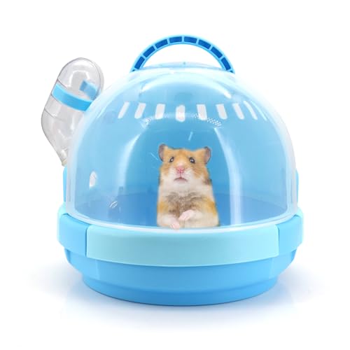 Cage de transport portable en plastique pour hamster et souris - Pour petits animaux - Avec bouteille d'eau - Bleu
