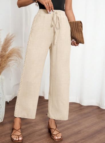Image of Acelitt Women Casual Lightweight Drawstring Elastic Waist Pants with Pockets, S-XXL