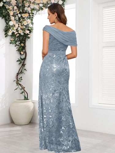 Long Mother of The Bride Dresses Mermaid Off The Shoulder Lace Sequin Evening Formal Dress3