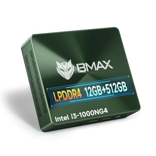 BMAX Büro Mini-PC Win 11 Pro Intel Core i3-1000NG4, bis zu 3,2 GHz, 12GB LPDDR4 RAM, 512GB NVMe SSD, 4K@60Hz Triple Display, HDMI, Type-C, USB, LAN,