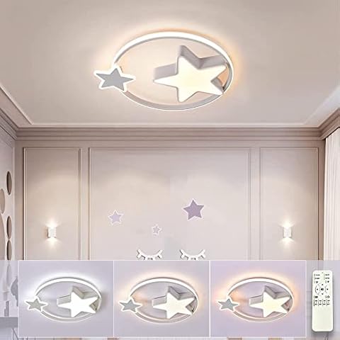 DHGIE Modern Kinderzimmerlamp LED Dimmbar Deckenleuchten Mädchen-Schlafzimmer Deckenlamp Metall Kronleuchter Rund Stern Form Beleuchtung Für Wohnbereich Arbeitszimmer Kinderzimmer,68W/45CM Cover