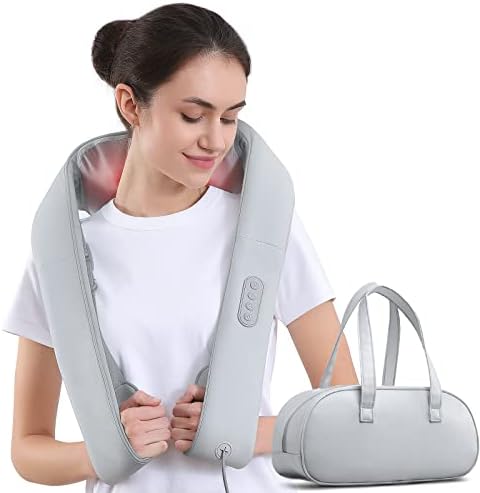 Back Massager with Adjustable Heat and Straps, Shiatsu Neck Massagers Deep Tissue Kneading for Shoulder Muscle Pain Relax Relief, Birthday Gifts, Carrying Bag
