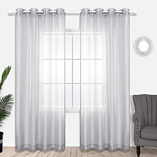 KOUFALL Silver Curtains 108 Inches Long for Living Room 2 Panels Set Semi Voile Window Drapes Transparent Light Grey Sheer Curtains for Bedroom Backdrop 52x108 Inch Length Silver Gray